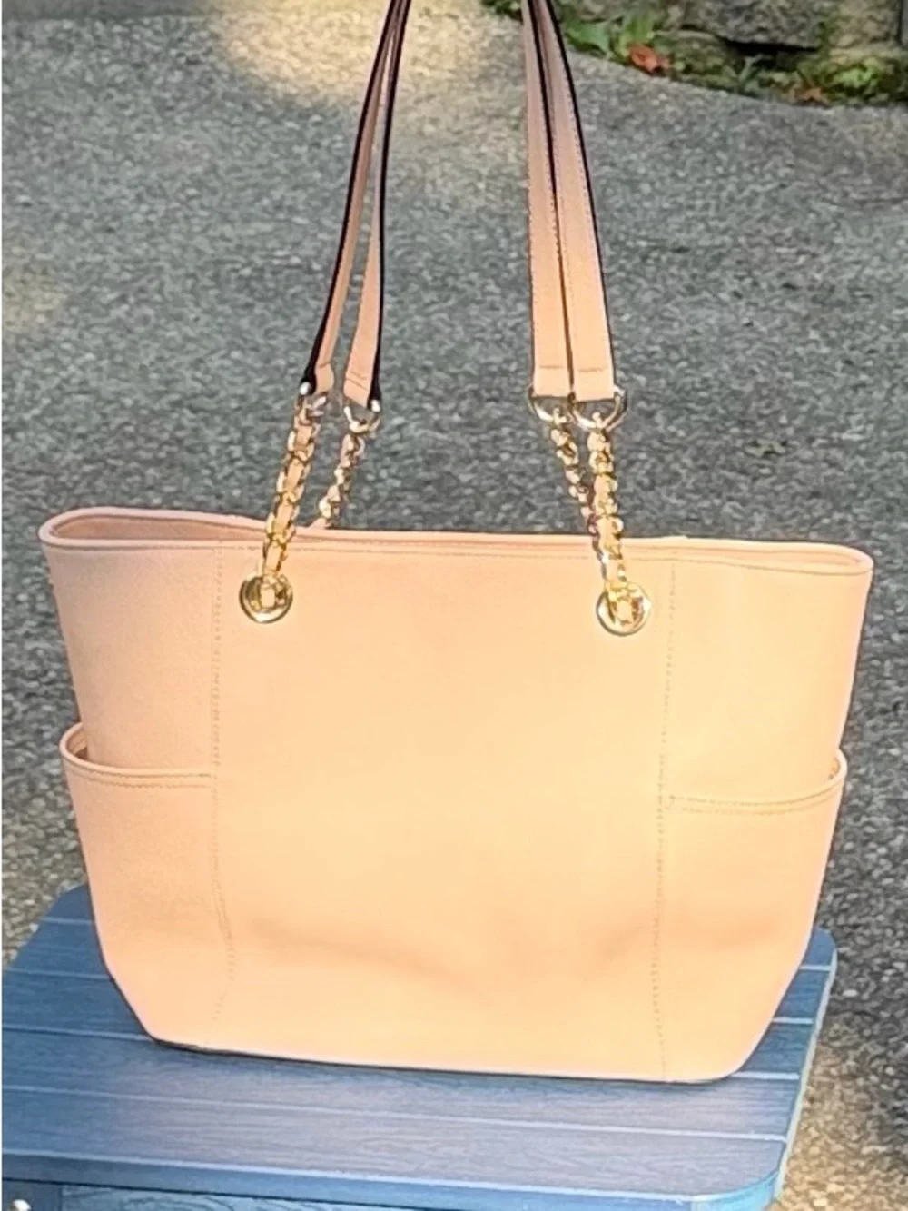 Calvin Klein Peach Tote with Gold Chain Handles